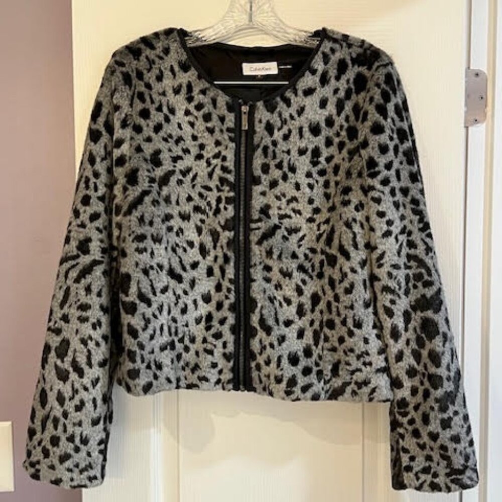 Calvin Klein Snow Leopard Faux Fur Jacket